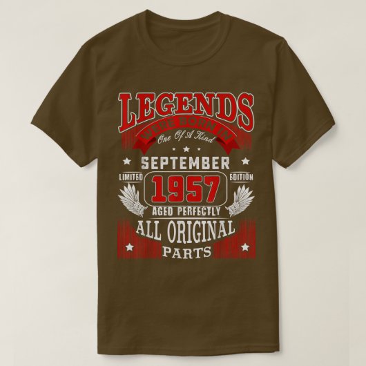 65th Birthday Tee Legends Born In September 1957 6 T-shirt (Design voorkant)