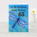 65th For My Husband Blue Dragonfly Birthday Kaart<br><div class="desc">Viel de 65ste verjaardag van je man op een blauwe libellen kaart. Creëer van mijn originele schilderij van de waterverf,  vliegt het witte insect vreedzaam met oceaanblauwe,  zwarte en blauwgroen groene kleuren. Geniet van de boodschap van felicitaties met al je liefde.</div>