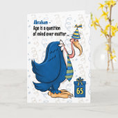 65th Funny Birthday Blue Buzzard met Name Kaart (Gele Bloem)