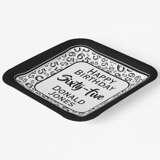 65th Party Random Number Pattern Black/White Papieren Bordje (Gebogen)