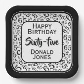 65th Party Random Number Pattern Black/White Papieren Bordje (Voorkant)