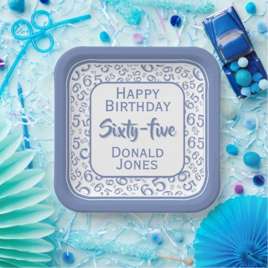 65th Party Random Number Pattern Blue/White Papieren Bordje (Feest)