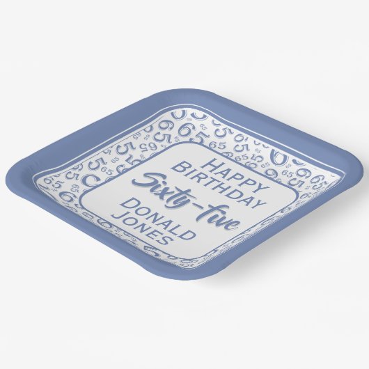 65th Party Random Number Pattern Blue/White Papieren Bordje (Gebogen)