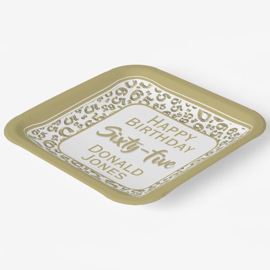 65th Party Random Number Pattern Gold/White Papieren Bordje (Gebogen)