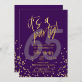 65th Purple and Gold Fun Birthday Party Kaart (Voorkant / Achterkant)