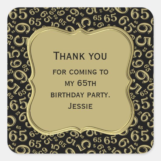 65th Verjaardag Gold/Black Party Theme - Dank u Vierkante Sticker (Voorkant)