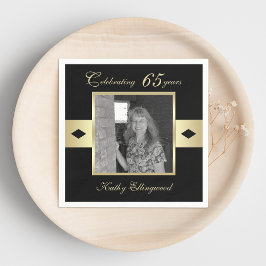 65th Verjaardagsfeestfoto op zwart Servet
