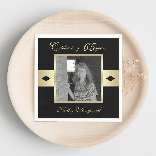 65th Verjaardagsfeestfoto op zwart Servet