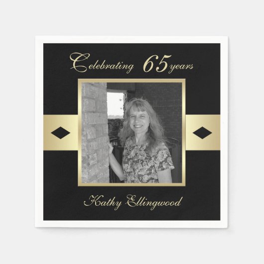 65th Verjaardagsfeestfoto op zwart Servet (Voorkant)
