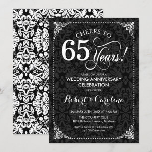 65th Wedding Jubileum - Black White Damask Kaart