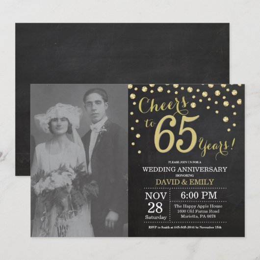 65th Wedding Jubileum Chalkboard Black en Gold Kaart (Voorkant / Achterkant)