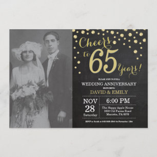 65th Wedding Jubileum Chalkboard Black en Gold Kaart