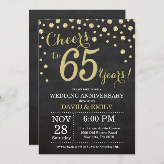 65th Wedding Jubileum Chalkboard Black en Gold Kaart (Voorkant / Achterkant)