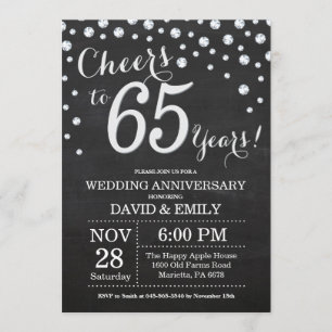 65th Wedding Jubileum Chalkboard Black Silver Kaart