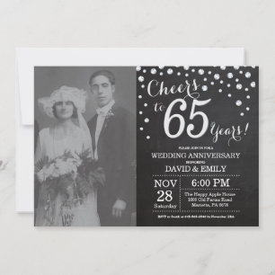 65th Wedding Jubileum Chalkboard Black Silver Kaart
