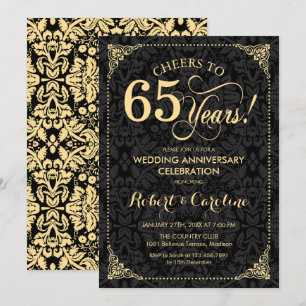 65th Wedding Jubileum - Gold Black Damask Kaart