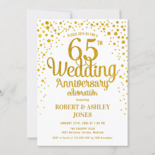 65th Wedding Jubileum - Gold & White Kaart