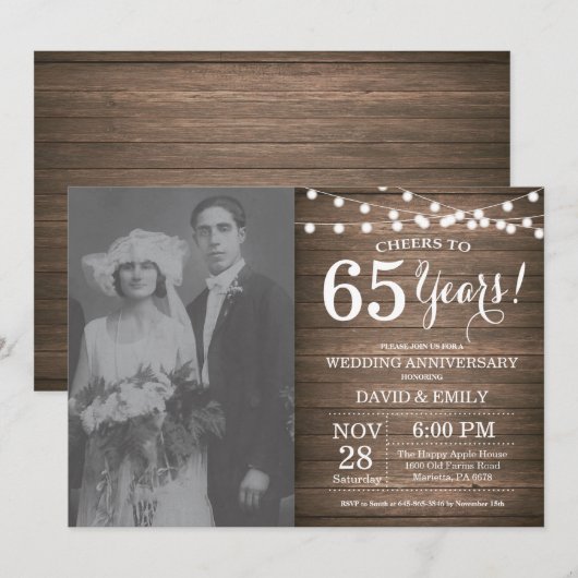 65th Wedding Jubileum Rustic Wood Kaart (Voorkant / Achterkant)