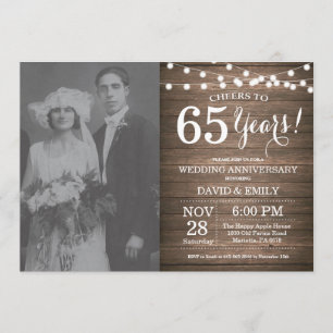 65th Wedding Jubileum Rustic Wood Kaart