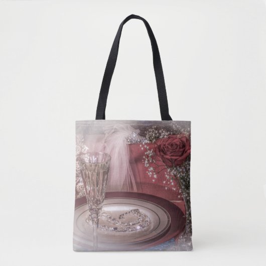 6679-Bruidstoel met sluier, champagne, roos Tote Bag (Voorkant)