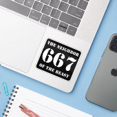 667 De buurman van het beest (wit op zwart) Sticker (Laptop met iPhone)