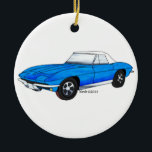 66 Corvette Roadster Keramisch Ornament<br><div class="desc">Een digitaal gecreeerd volledig Glas in lood van de kleurFreeform Suncatcher afbeelding van een aardig Corvette. De primaire kleur is Wissmach Mystic Streaky 707LL Lt. Blue met Streaks of Dark Blue.</div>