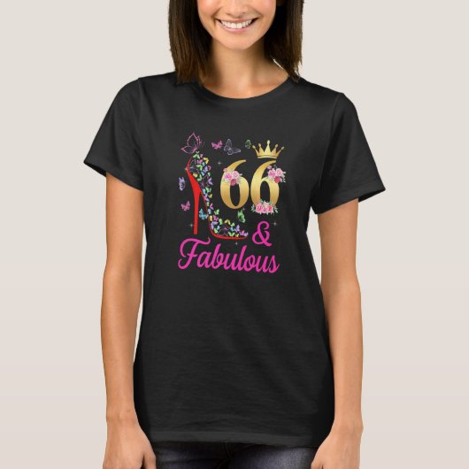 66 & Fabulous 66 Years Old 66th Bday Butterflies H T-shirt (Voorkant)