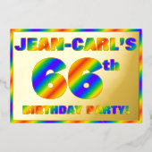 66e Birthday Party — Fun, regenboogspectrum "66" Folie Uitnodiging (Voorkant)