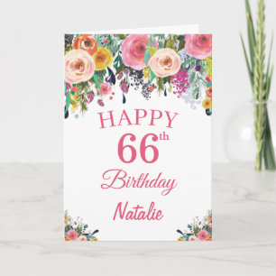 66e Birthday Waterverf Floral Flowers Pink Card Kaart