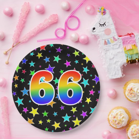 66e Evenement: Vet, Leuk, Kleurrijke Regenboog 66 Papieren Bordje (Feest)