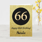 66e Happy Birthday Zwart en Goud Glitter Kaart (Gele Bloem)