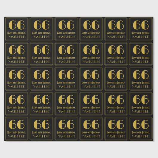66e verjaardag ~ Art Deco Geïnspireerde look "66", Cadeaupapier (Vlak)