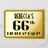 66e verjaardag: Art Deco Kijk "66" en naam Folie Uitnodiging (Voorkant)