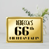 66e verjaardag: Art Deco Kijk "66" en naam Folie Uitnodiging (Staand Voorkant)