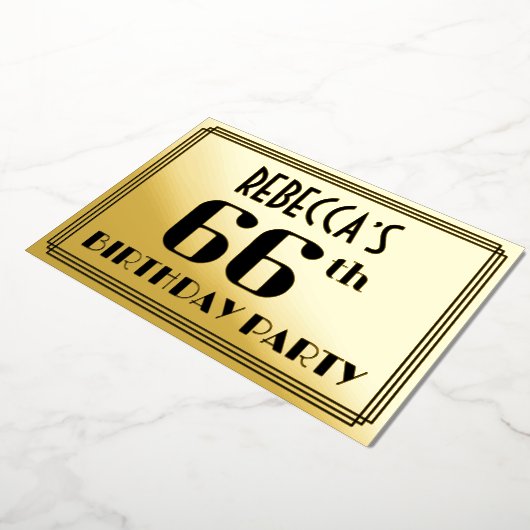 66e verjaardag: Art Deco Kijk "66" en naam Folie Uitnodiging (Gedraaid)