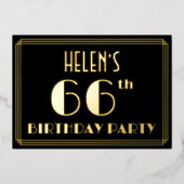 66e verjaardag: Art Deco Kijk "66", met naam Folie Uitnodiging (Voorkant)