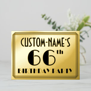 66e verjaardag — Art Deco look "66" + naam Folie Uitnodiging