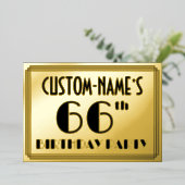 66e verjaardag — Art Deco look "66" + naam Folie Uitnodiging (Staand Voorkant)