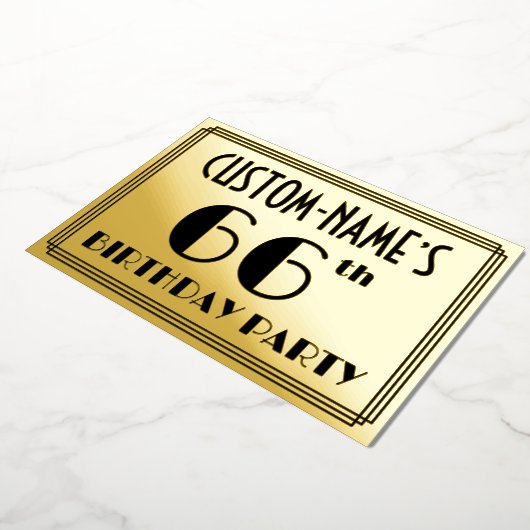 66e verjaardag — Art Deco look "66" + naam Folie Uitnodiging (Gedraaid)