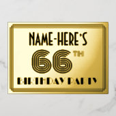 66e verjaardag — Art Deco Style "66" en naam Folie Uitnodiging (Voorkant)