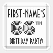 66e verjaardag: Art Deco Style + aangepaste naam Vierkante Sticker (Voorkant)
