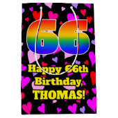 66e verjaardag: Beeldende hartenpatronen, regenboo Medium Cadeauzakje (Voorkant)