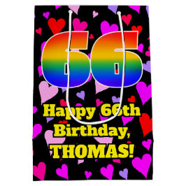 66e verjaardag: Beeldende hartenpatronen, regenboo Medium Cadeauzakje