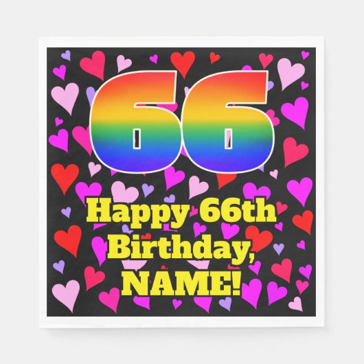 66e verjaardag: Beeldende hartenpatronen, regenboo Servet (Voorkant)