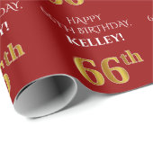 66e verjaardag: Elegant, rood, Faux Gold Kijk Cadeaupapier (Rol Hoek)