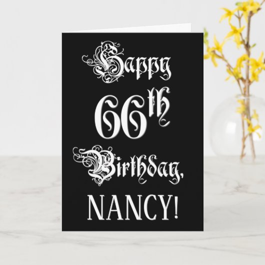 66e verjaardag: Fancy, elegant script + aangepaste Kaart (Gele Bloem)