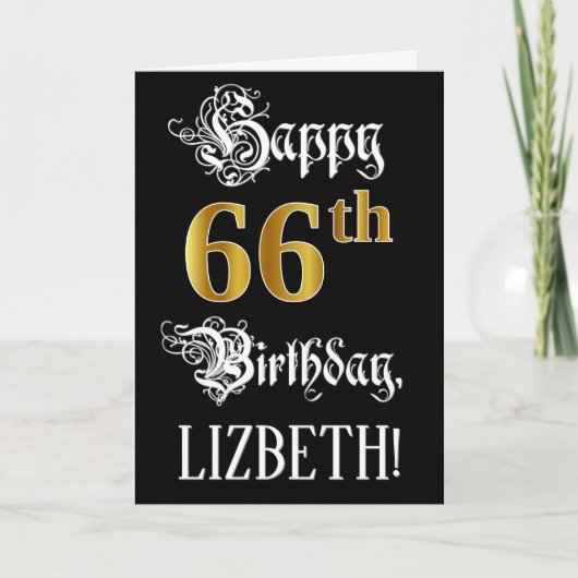 66e verjaardag — Fancy script; Faux Gold Kijk; naa Kaart (Voorkant)
