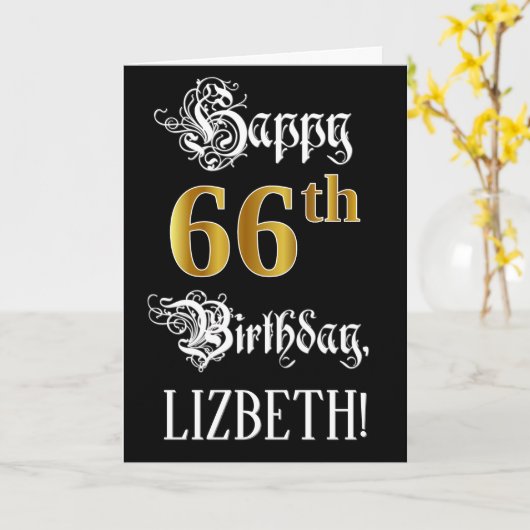 66e verjaardag — Fancy script; Faux Gold Kijk; naa Kaart (Gele Bloem)