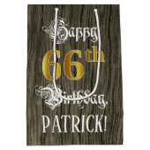 66e verjaardag: Faux Gold look & Faux Wood Pattern Medium Cadeauzakje (Achterkant)