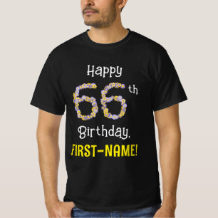 66e verjaardag: Floral Flowers Number "66" + naam T-shirt
